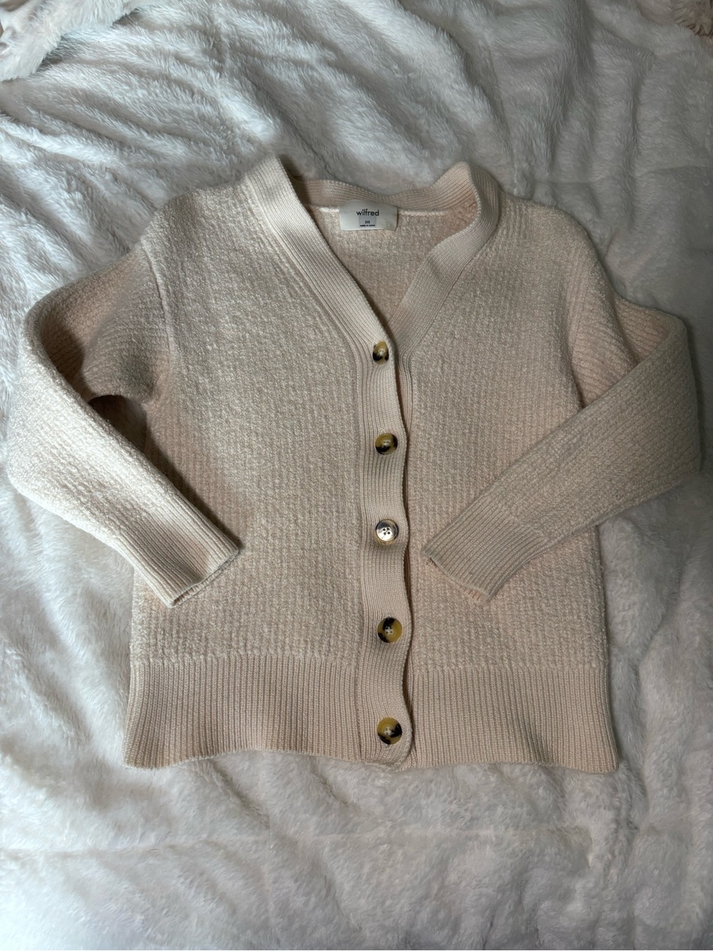 Wilfred Cream Textured Full Merino Wool Natural Fiber Button-Up Cozy Cardigan